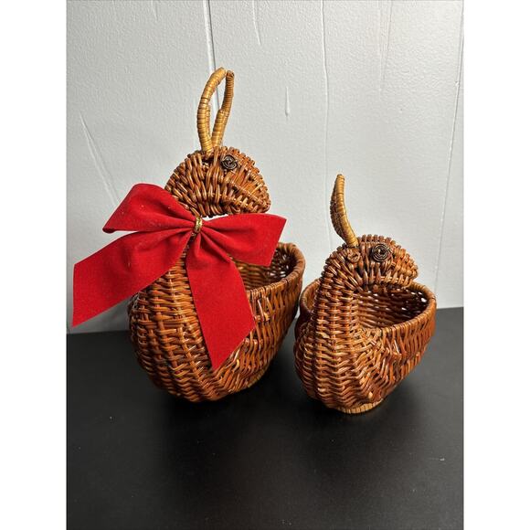 Vintage Nesting Deer Baskets Brown Wicker Reindeer Rattan Planter Weave Woven - Picture 2 of 16